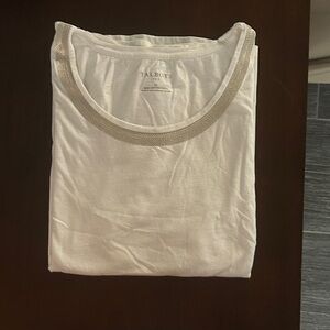 Talbots White Tee with Silver Trim